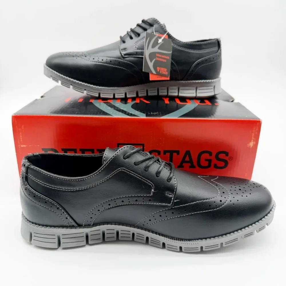 Deer Stags Corvallis Wingtip Oxford Dress Shoes Comfort Sole Black Gray 9.5 NEW